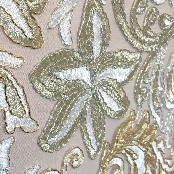 TADOSHI SHOJI Gold & Cream Blanchett Metallic V-Neck Gown - Picture 12 of 16